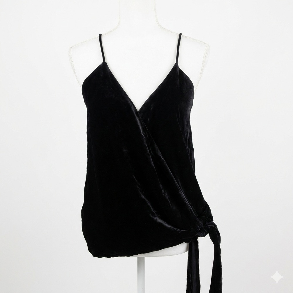 Gold Hawk Black Silk Blend Velvet Wrap Camisole Top Small Goth BalletCore